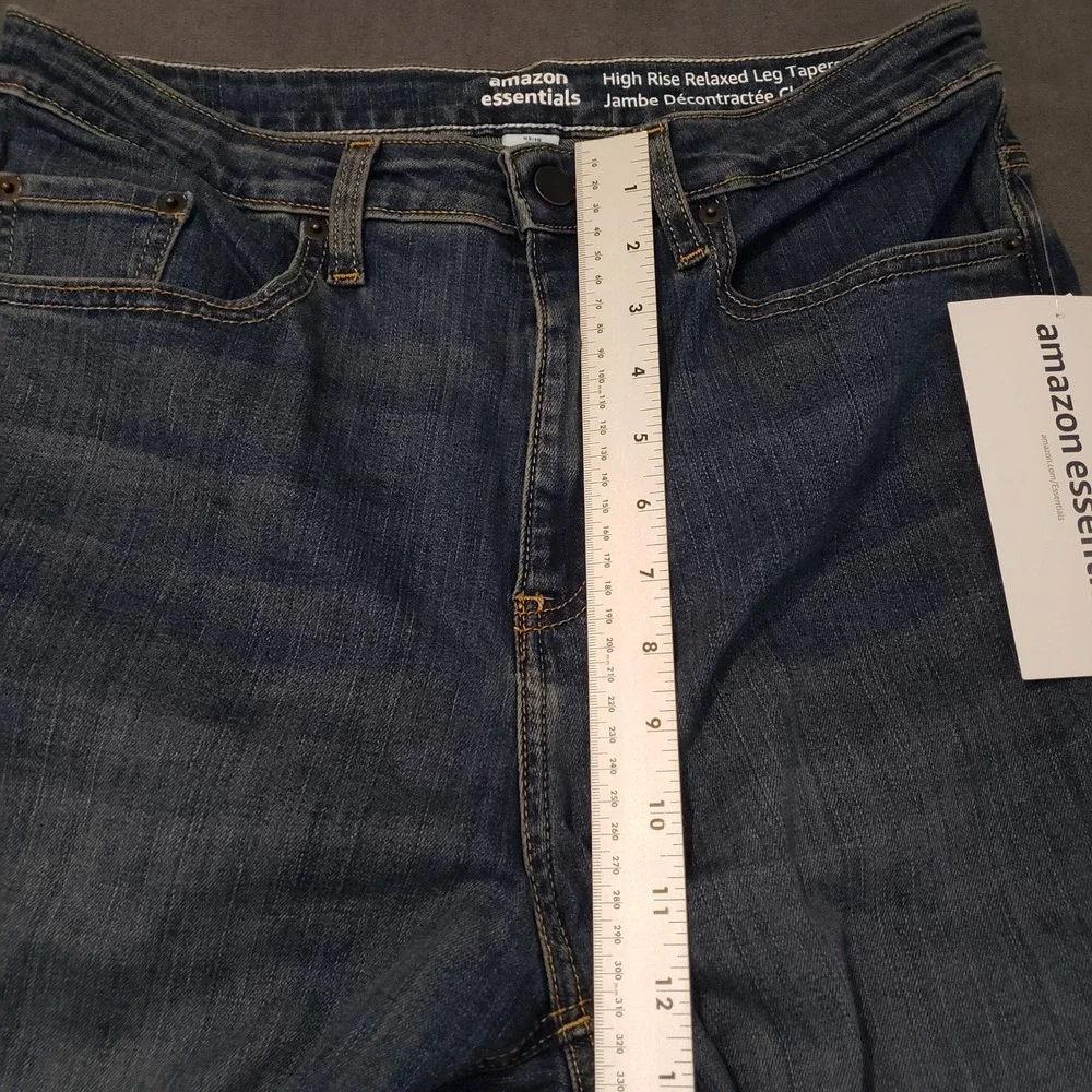 Amazon Essentials Jeans Womens 10 Blue High Rise Relaxed Leg Tapered Ankle Denim